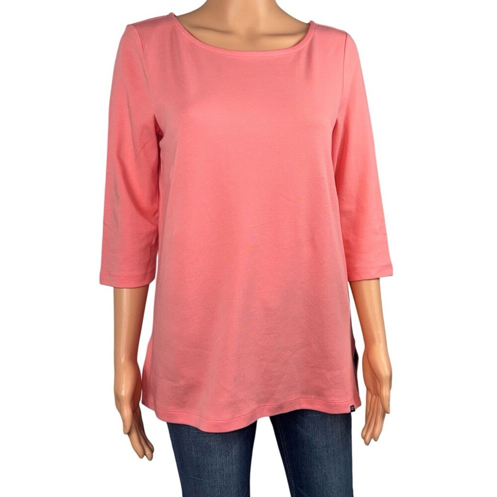Lands End Womens Small Pink Top Blouse Shirt Mariner Boat Neck Pima Cotton New